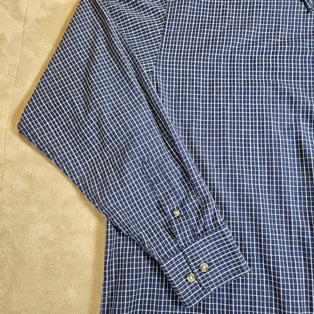 Wrangler Riata Mens Navy Blue White Micro Grid Check Button Down Shirt XL - Picture 8 of 16